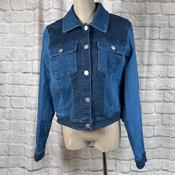 INC International Concepts Women's Patchwork Cropped Denim Jacket Medium - Picture 1 of 9